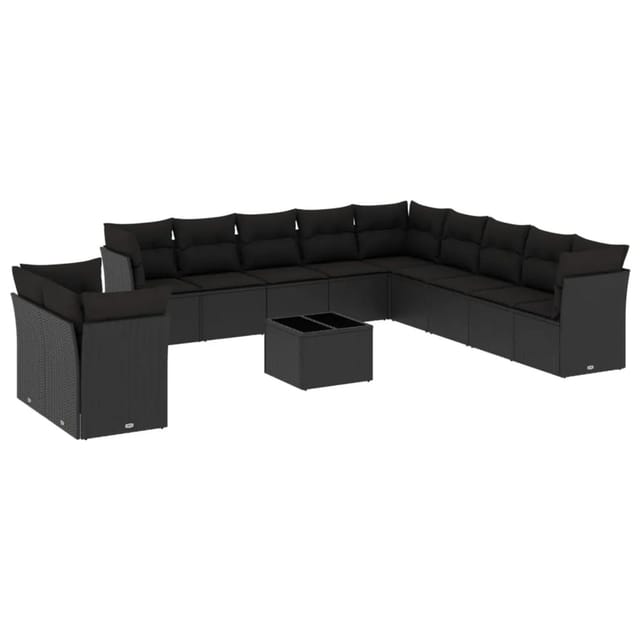 vidaXL 12-tlg Garten-Sofagarnitur mit Kissen Schwarz Poly Rattan Modell 14