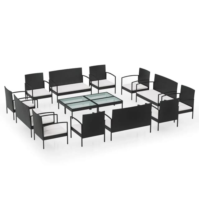 vidaXL 16-tlg Garten-Lounge-Set mit Auflagen Poly Rattan Schwarz Modell 6