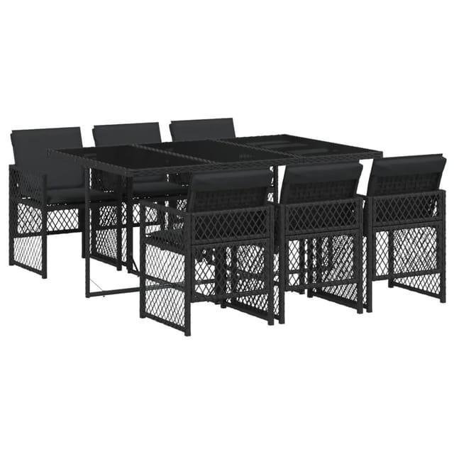 vidaXL 7-tlg Garten-Essgruppe mit Kissen Schwarz Poly Rattan Modell 181