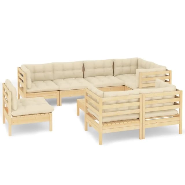 vidaXL 9-tlg Garten-Lounge-Set mit Creme Kissen Massivholz Kiefer Modell 8
