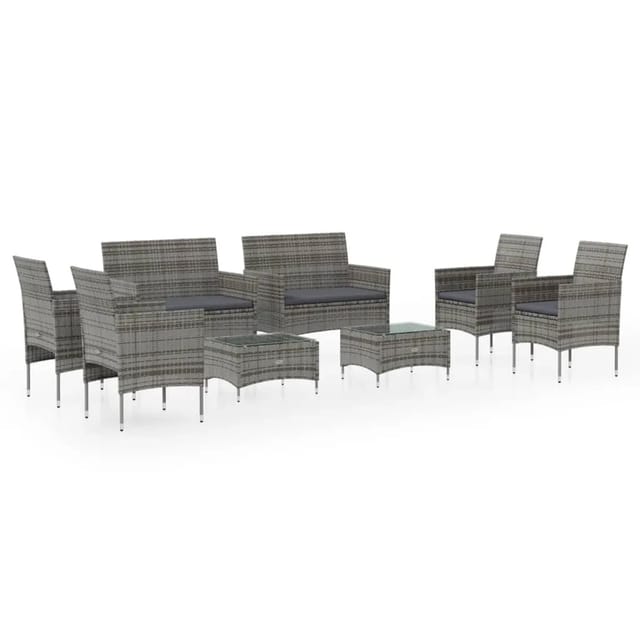 vidaXL 8-tlg Garten-Lounge-Set mit Auflagen Poly Rattan Grau Modell 26
