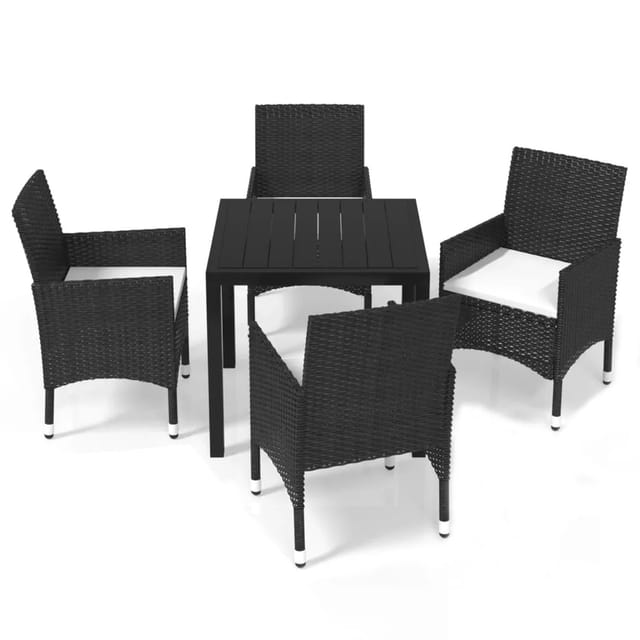 vidaXL 5-tlg Garten-Essgruppe mit Kissen Poly Rattan Schwarz Modell 16