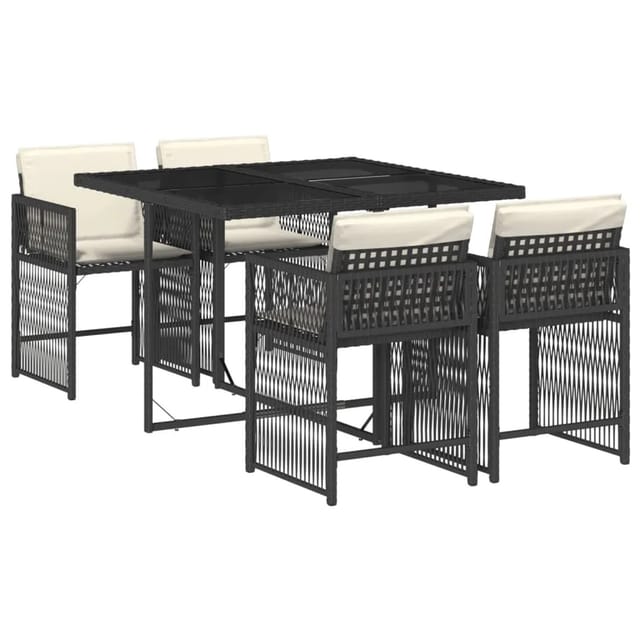vidaXL 5-tlg Garten-Essgruppe mit Kissen Schwarz Poly Rattan Modell 169