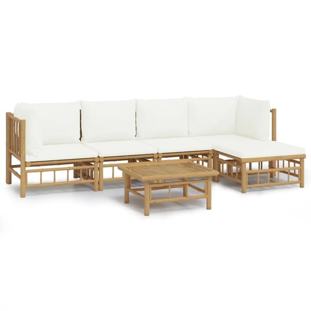 vidaXL 6-tlg Garten-Lounge-Set mit CremeWeißen Kissen Bambus Modell 12