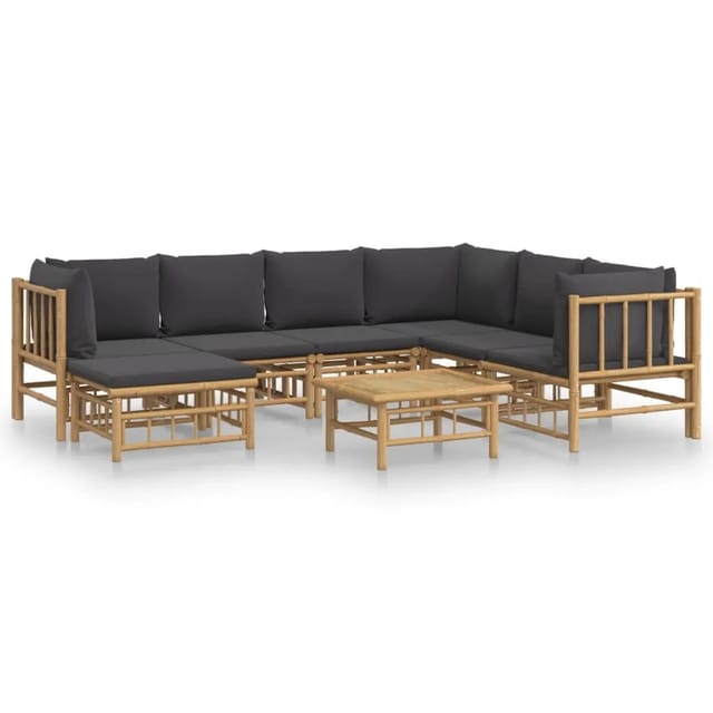 vidaXL 8-tlg Garten-Lounge-Set mit Dunkelgrauen Kissen Bambus Modell 4