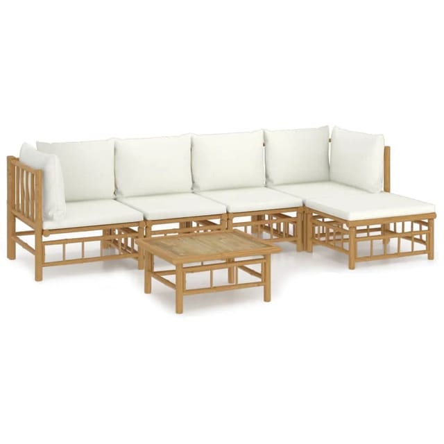 vidaXL 6-tlg Garten-Lounge-Set mit CremeWeißen Kissen Bambus Modell 13