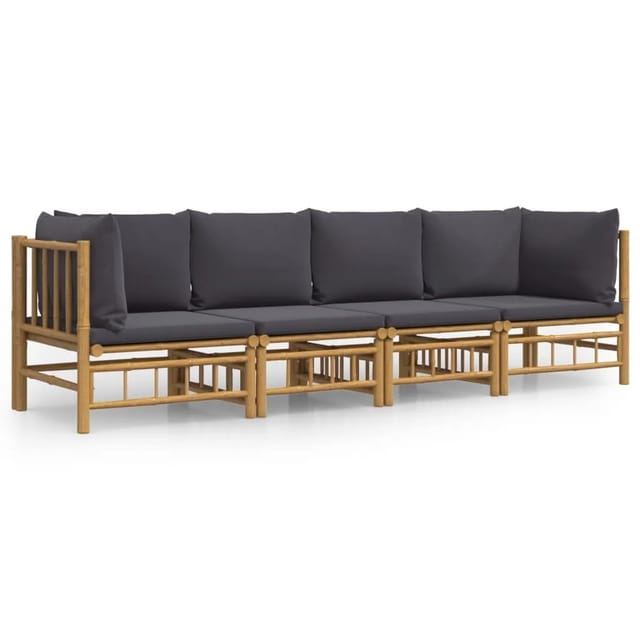 vidaXL 4-tlg Garten-Lounge-Set mit Dunkelgrauen Kissen Bambus Modell 4