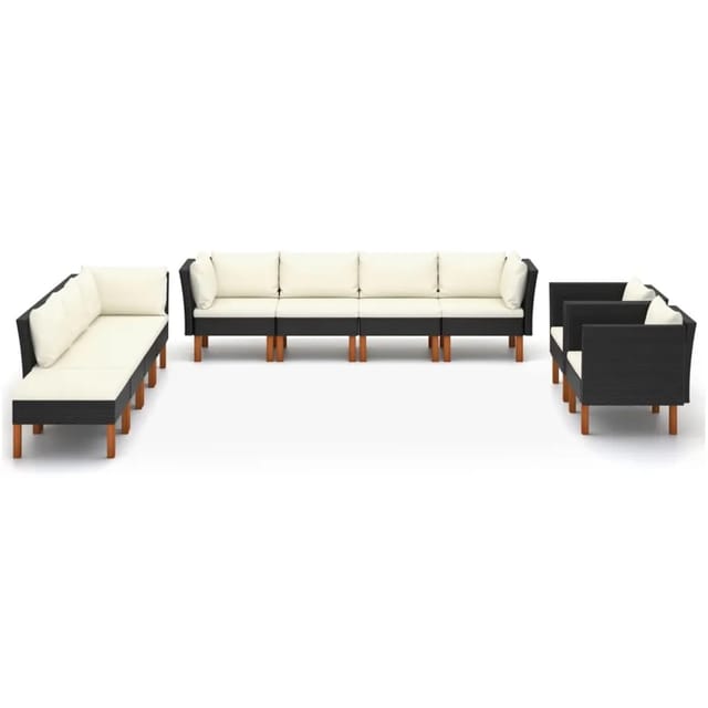 vidaXL 10-tlg Garten-Lounge-Set Poly Rattan Eukalyptusholz Schwarz