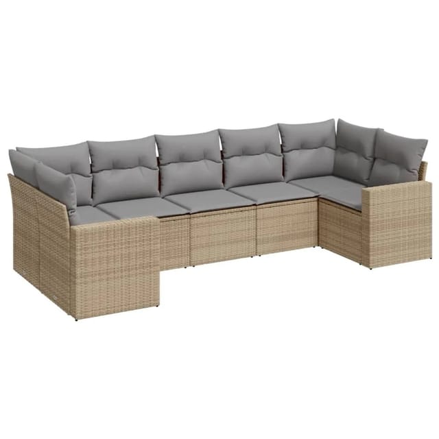 vidaXL 7-tlg Garten-Sofagarnitur mit Kissen Beige Poly Rattan Modell 49
