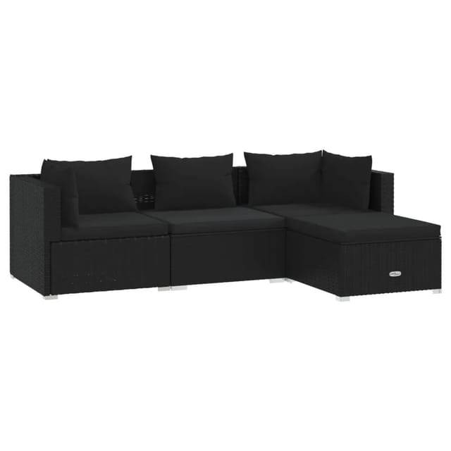 vidaXL 4-tlg Garten-Lounge-Set mit Kissen Poly Rattan Schwarz Modell 14