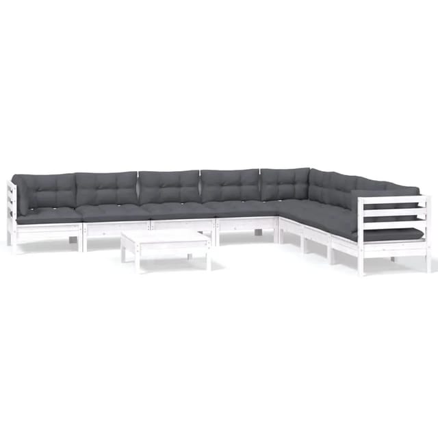 vidaXL 9-tlg Garten-Lounge-Set mit Kissen Weiß Kiefer Massivholz Modell 28