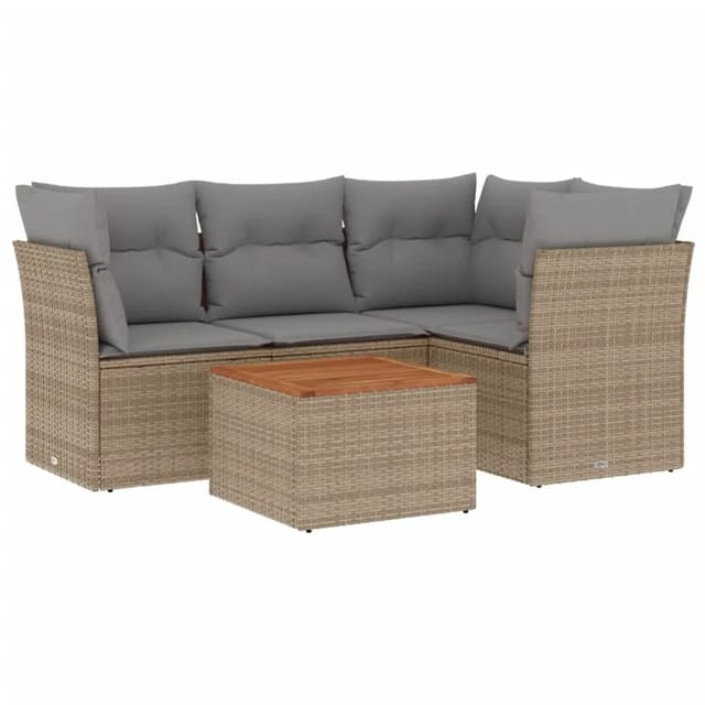 vidaXL 5-tlg Garten-Sofagarnitur mit Kissen Beige Poly Rattan Modell 63