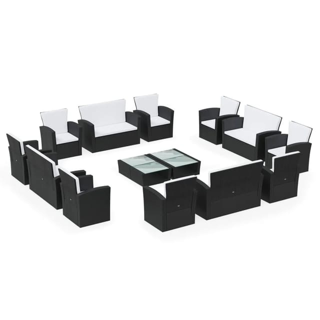 vidaXL 16-tlg Garten-Lounge-Set mit Auflagen Poly Rattan Schwarz Modell 1