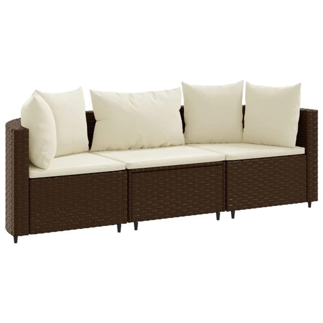 vidaXL 3-tlg Garten-Sofagarnitur mit Kissen Braun Poly Rattan Modell 2
