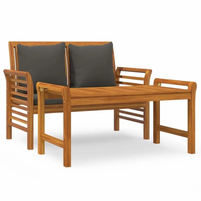 vidaXL 2-tlg Garten-Lounge-Set mit Dunkelgrauen Kissen Massivholz