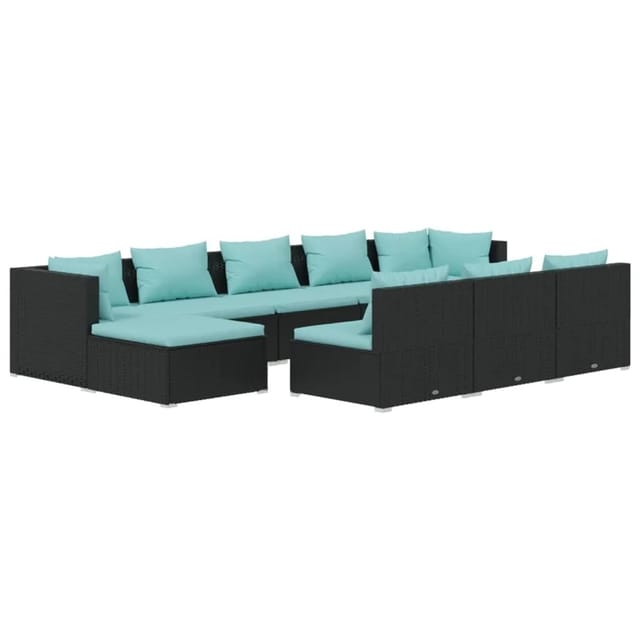 vidaXL 10-tlg Garten-Lounge-Set mit Kissen Schwarz Poly Rattan Modell 8