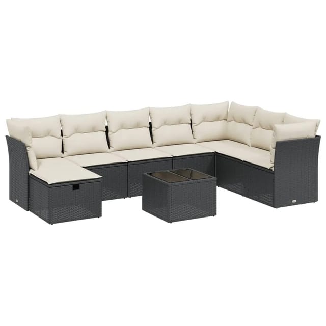 vidaXL 9-tlg Garten-Sofagarnitur mit Kissen Schwarz Poly Rattan Modell 86