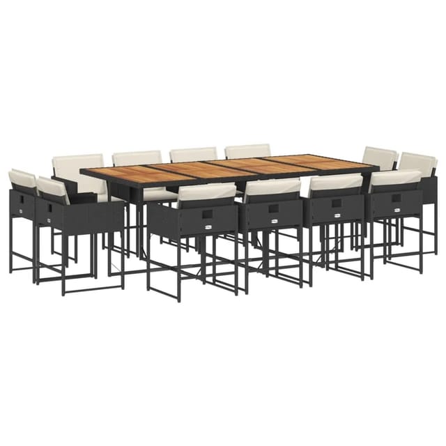 vidaXL 13-tlg Garten-Essgruppe mit Kissen Schwarz Poly Rattan Modell 20