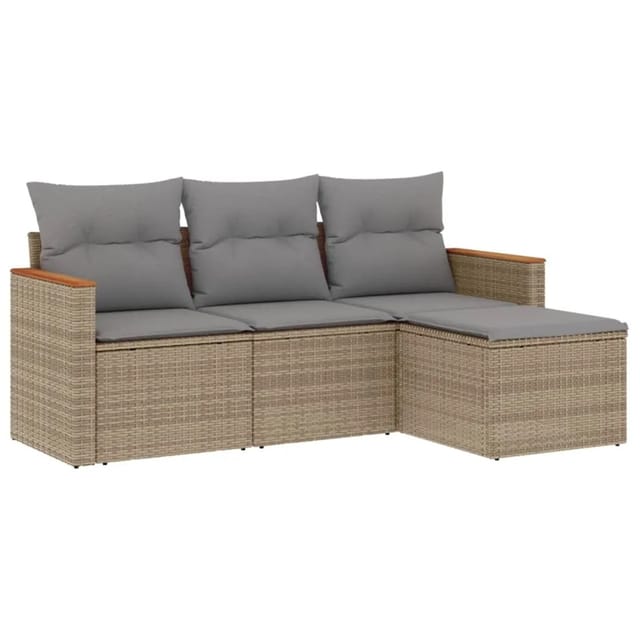 vidaXL 4-tlg Garten-Sofagarnitur mit Kissen Beige Poly Rattan Modell 75