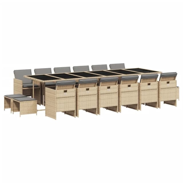 vidaXL 17-tlg Garten-Essgruppe mit Kissen Beigemischung Poly Rattan Modell 7