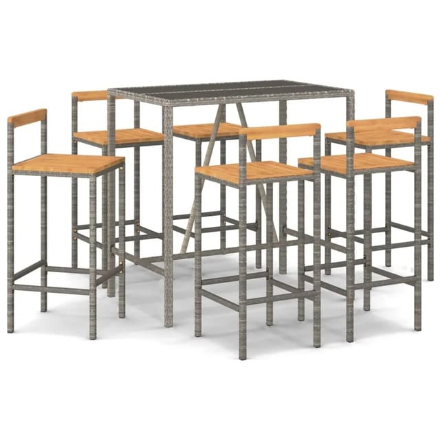vidaXL 7-tlg Gartenbar-Set Grau Poly Rattan & Massivholz Akazie Modell 1