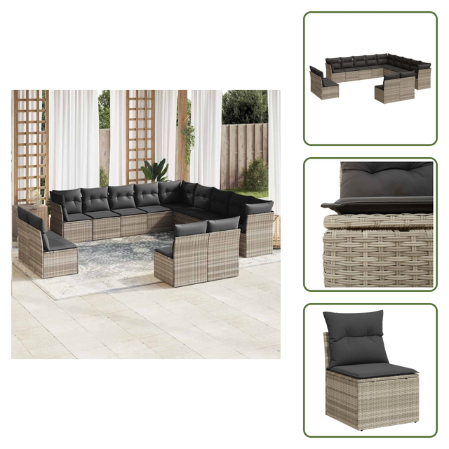 Vidaxl 13-tlg. Garten-sofagarnitur Mit Kissen Hellgrau Poly Rattan