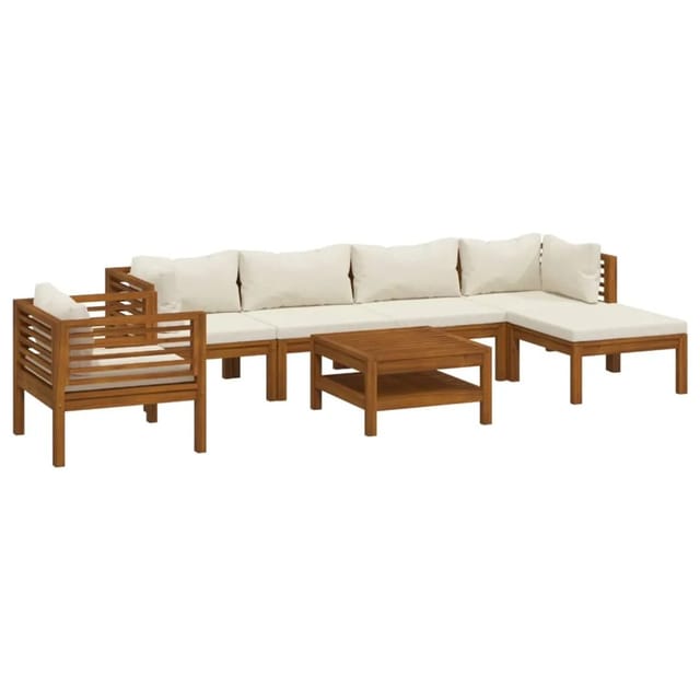 vidaXL 7-tlg Garten-Lounge-Set mit Creme Kissen Massivholz Akazie Modell 2