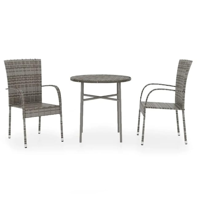 vidaXL 3-tlg Garten-Essgruppe Poly Rattan Grau Modell 17