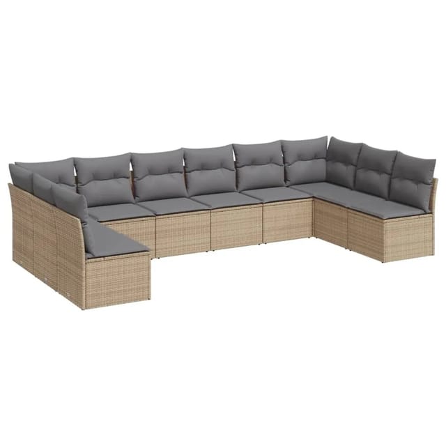 vidaXL 10-tlg Garten-Sofagarnitur mit Kissen Beige Poly Rattan Modell 4