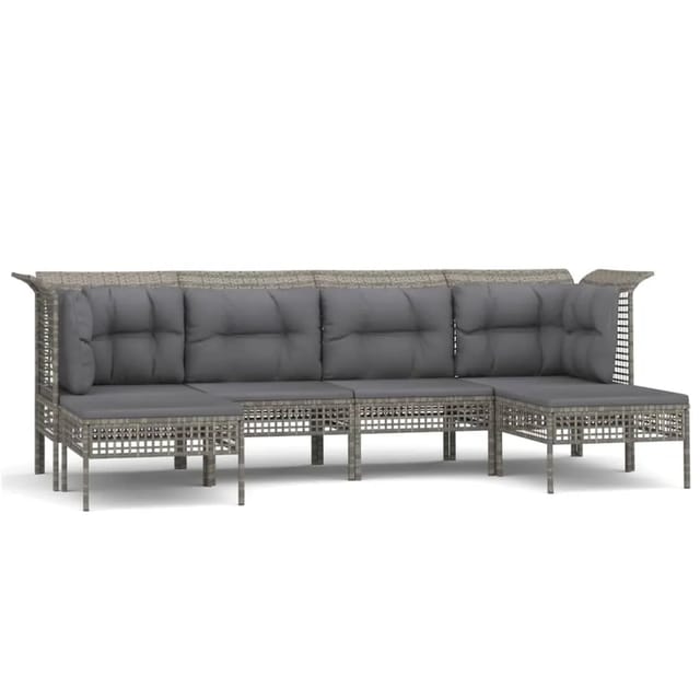 vidaXL 6-tlg Garten-Lounge-Set mit Kissen Grau Poly Rattan Modell 56