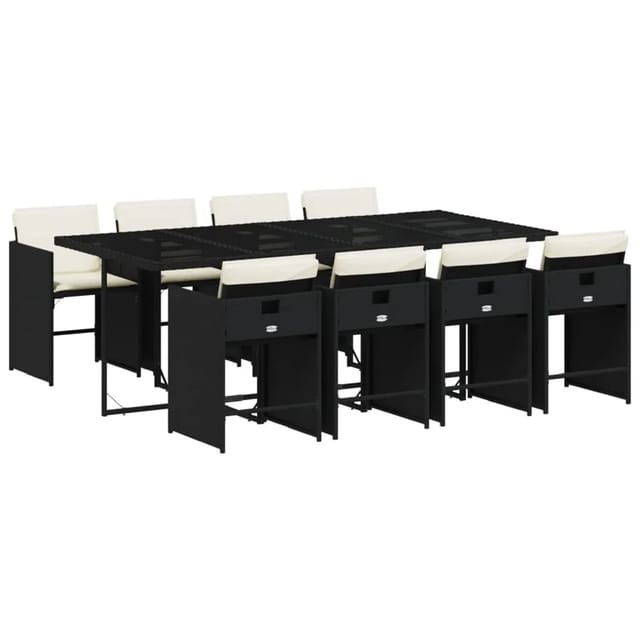 vidaXL 9-tlg Garten-Essgruppe mit Kissen Schwarz Poly Rattan Modell 140