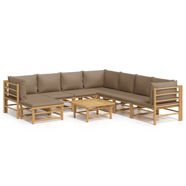 vidaXL 9-tlg Garten-Lounge-Set mit Kissen Taupe Bambus Modell 1