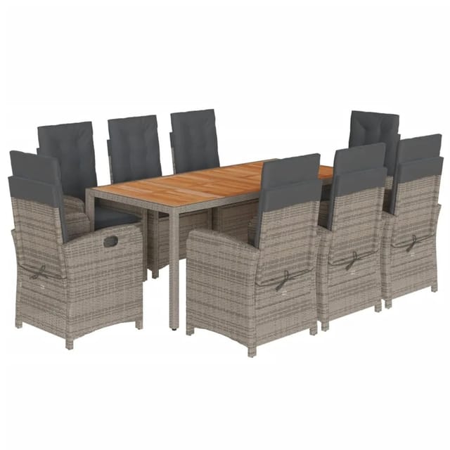 vidaXL 9-tlg Garten-Essgruppe mit Kissen Grau Poly Rattan Modell 28