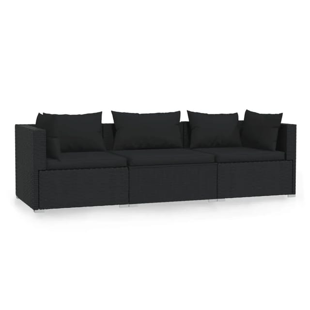 vidaXL 3-Sitzer-Sofa mit Kissen Schwarz Poly Rattan Modell 3