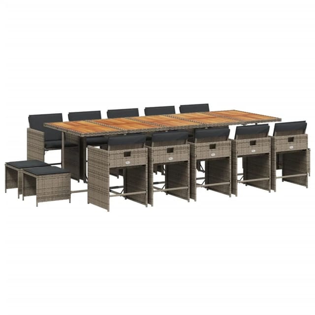 vidaXL 15-tlg Garten-Essgruppe mit Kissen Grau Poly Rattan Modell 12