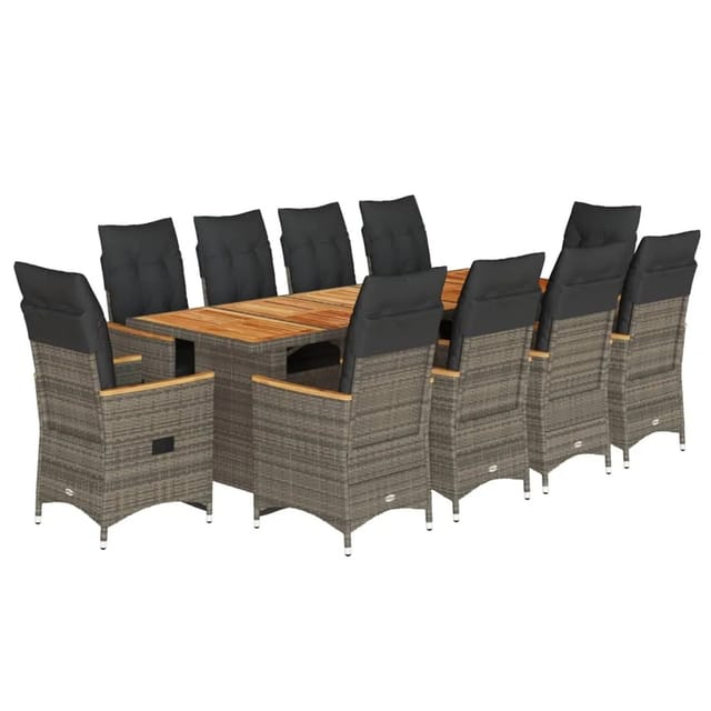 vidaXL 11-tlg Garten-Bistro-Set mit Kissen Grau Poly Rattan Modell 9