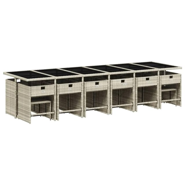 vidaXL 17-tlg Garten-Essgruppe mit Kissen Hellgrau Poly Rattan Modell 2