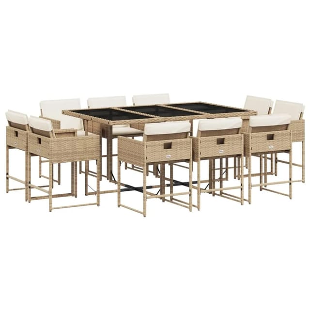 vidaXL 11-tlg Garten-Essgruppe mit Kissen Beige Poly Rattan Modell 10