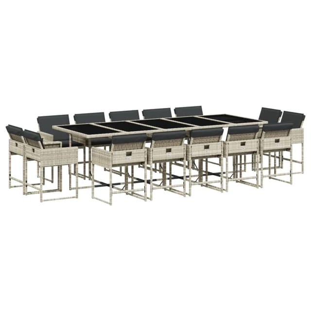 vidaXL 15-tlg Garten-Essgruppe mit Kissen Hellgrau Poly Rattan Modell 5