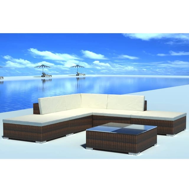 vidaXL 6-tlg Garten-Lounge-Set mit Auflagen Poly Rattan Braun Modell 7
