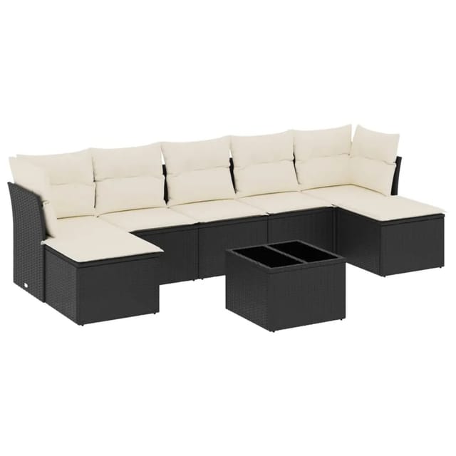 vidaXL 8-tlg Garten-Sofagarnitur mit Kissen Schwarz Poly Rattan Modell 21