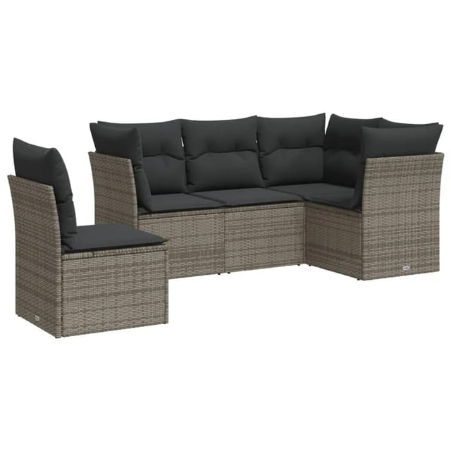 vidaXL 5-tlg Garten-Sofagarnitur mit Kissen Grau Poly Rattan Modell 34