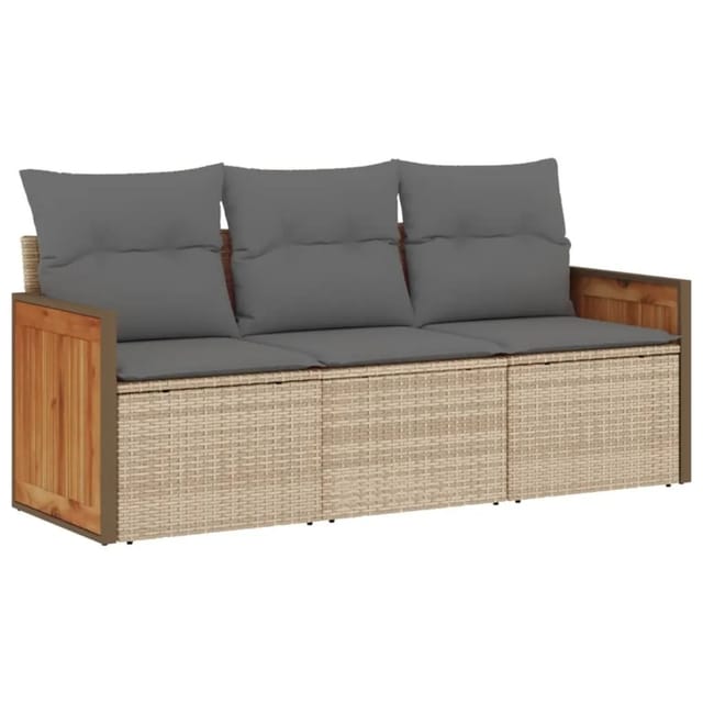 vidaXL 3-tlg Garten-Sofagarnitur mit Kissen Beige Poly Rattan Modell 13
