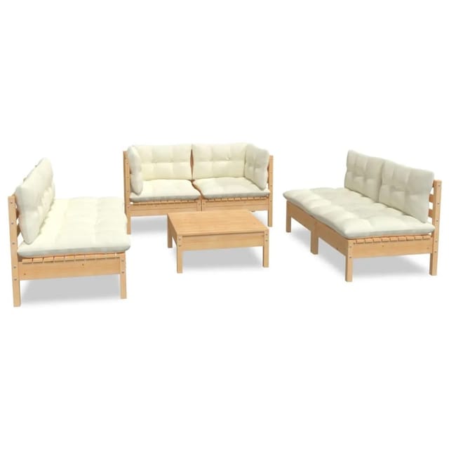 vidaXL 7-tlg Garten-Lounge-Set mit Creme Kissen Massivholz Kiefer Modell 2