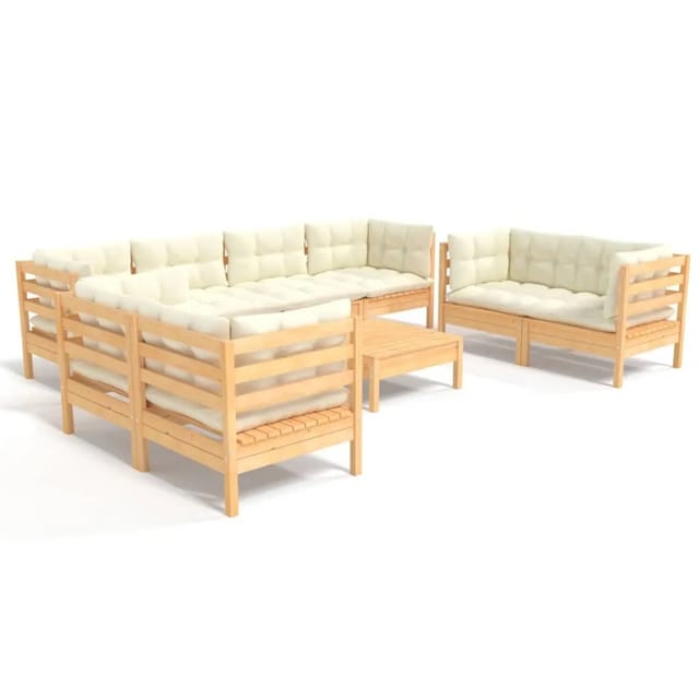 vidaXL 9-tlg Garten-Lounge-Set mit Creme Kissen Kiefer Massivholz
