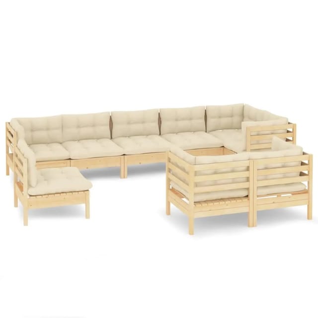 vidaXL 9-tlg Garten-Lounge-Set mit Creme Kissen Massivholz Kiefer Modell 9