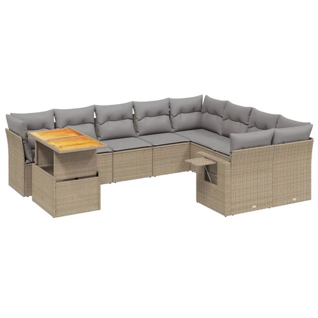 vidaXL 10-tlg Garten-Sofagarnitur mit Kissen Beige Poly Rattan Modell 226
