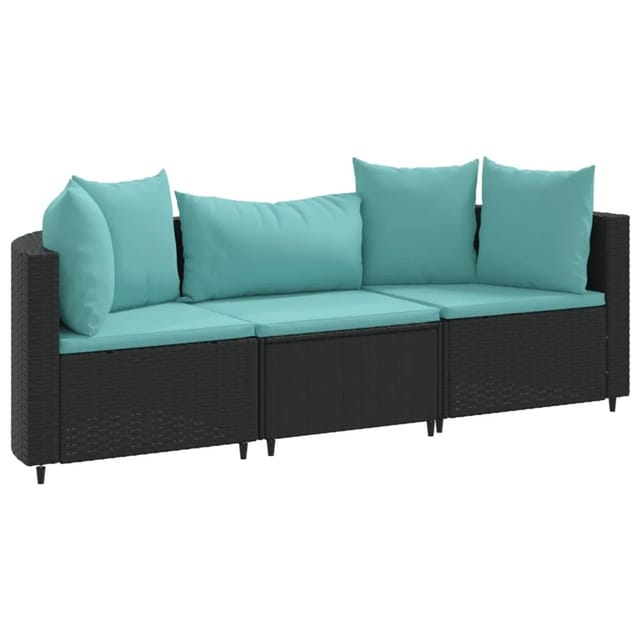 vidaXL 3-tlg Garten-Sofagarnitur mit Kissen Schwarz Poly Rattan Modell 16