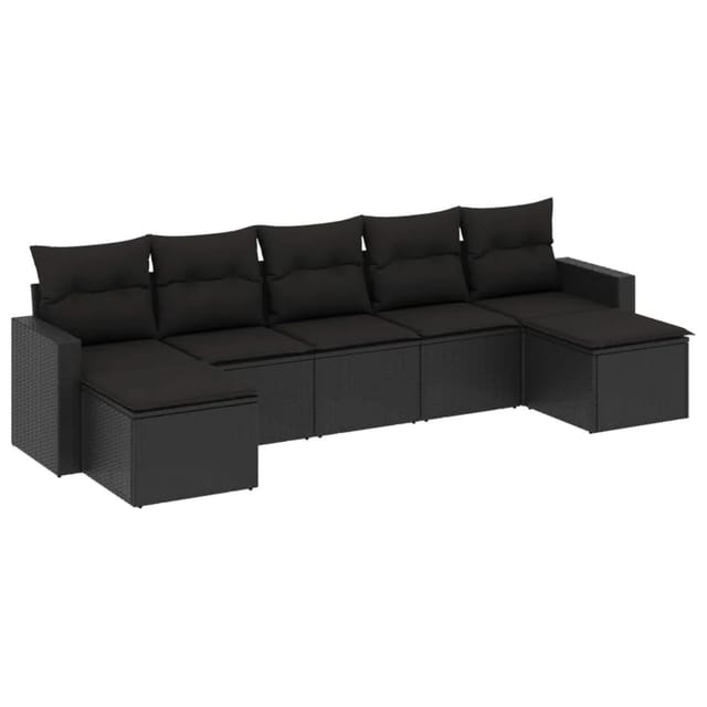 vidaXL 7-tlg Garten-Sofagarnitur mit Kissen Schwarz Poly Rattan Modell 63