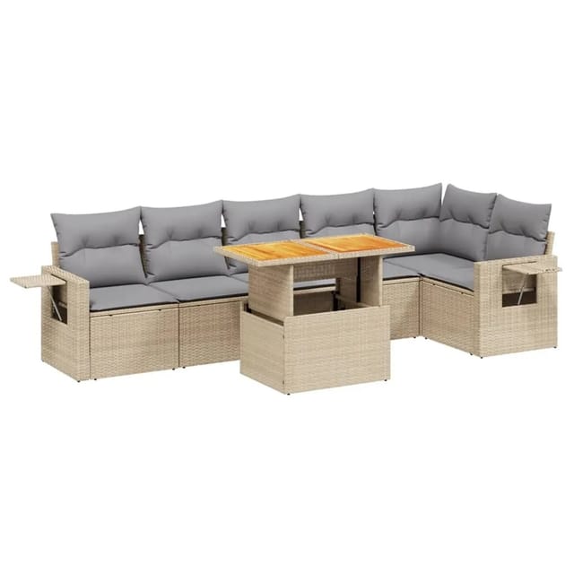 vidaXL 7-tlg Garten-Sofagarnitur mit Kissen Beige Poly Rattan Modell 325